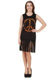 Black Sleeveless Peace Sign T-Shirt with Fringe