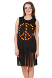 Black Sleeveless Peace Sign T-Shirt with Fringe