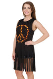 Black Sleeveless Peace Sign T-Shirt with Fringe