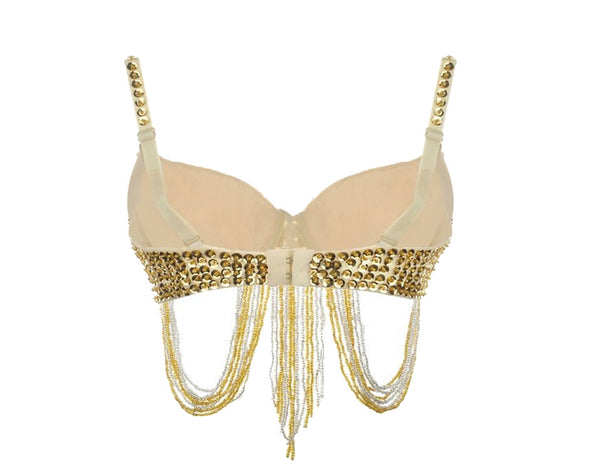 Shaper Striking Gold Sequin Beading Studded Belly Dance Bra Top Bustier  Underwear Women Bra Push Up Bralette Punk Rock Brassiere Lady (Color :  Silver, Size : Small) : : Clothing, Shoes 