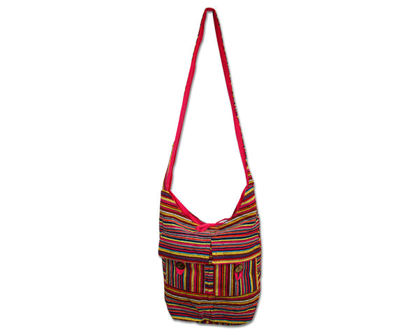 LINA Small Crochet Shoulder Bag Striped Shoulder Strap Hippie Festival  20" Strap