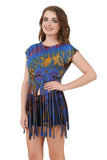 Women's Custom Tie Dye, Fringe Dress, Round neck