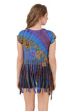Women's Custom Tie Dye, Fringe Dress, Round neck