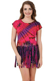 Women's Custom Tie Dye, Fringe Dress, Round neck