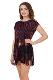 Women's Custom Tie Dye, Fringe Dress, Round neck