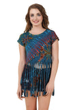 Women's Custom Tie Dye, Fringe Dress, Round neck