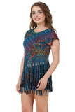 Women's Custom Tie Dye, Fringe Dress, Round neck