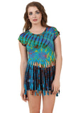 Women's Custom Tie Dye, Fringe Dress, Round neck