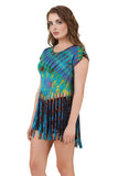 Women's Custom Tie Dye, Fringe Dress, Round neck