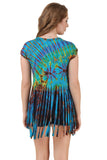 Women's Custom Tie Dye, Fringe Dress, Round neck