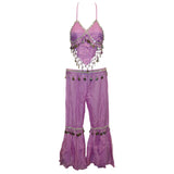 Kids Professional Belly Dance Genie Costume with Silver Sequin and Coins