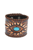 Hippie Style leather Bracelet in Third eye design with turquoise accent
