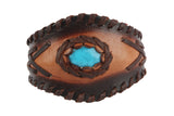 Hipster style Genuine leather Wristband with Turquoise accent and interlaced edge