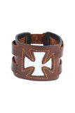 Punk fashion Geniune Leather Brown Cuff Bracelet with Victorian Cross Design