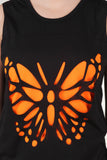 Black Sleeveless Butterfly T-Shirt with Fringe
