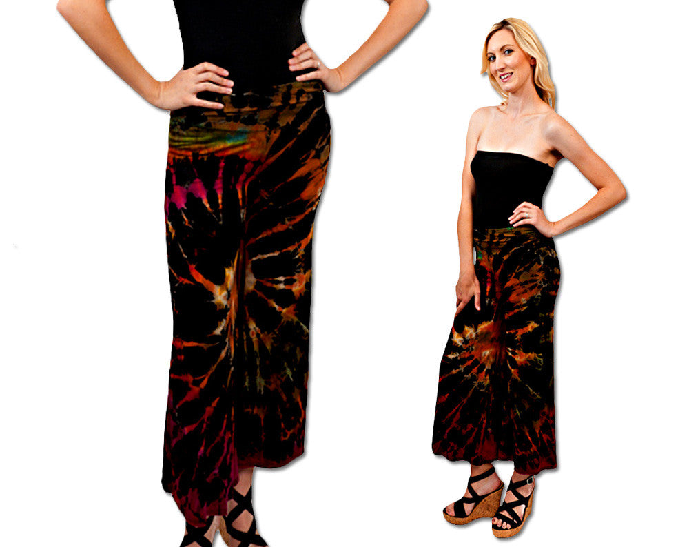 120% Lino Tropical Print Tie Dye Palazzo Pant Blue/white