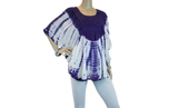 Womens Batik Embroidered Scoop Neck Batwing Poncho Blouse