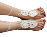 Pair Crochet White Barefoot Sandals Jewelry Anlet