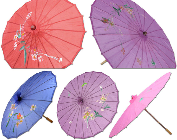 Chinese Japanese Fabric Umbrella Parasol 32" Floral Design