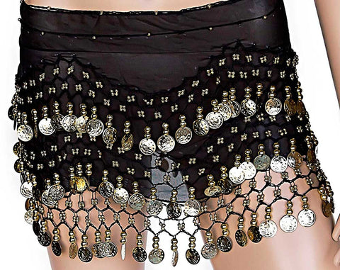 SS Black Belly Dance Women Wrap Lady Costume Accessories Belt Hip Scarves  Gold Coin