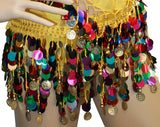 Lot of 100 Tribal Multi and Solid Color Hip Scarf Belly Pallette w/ Silver and Gold Coins