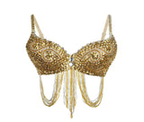 Sexy Chandelier Embellished Tribal Gypsy sequined Pole dance Sequin Belly Dance Bra Top