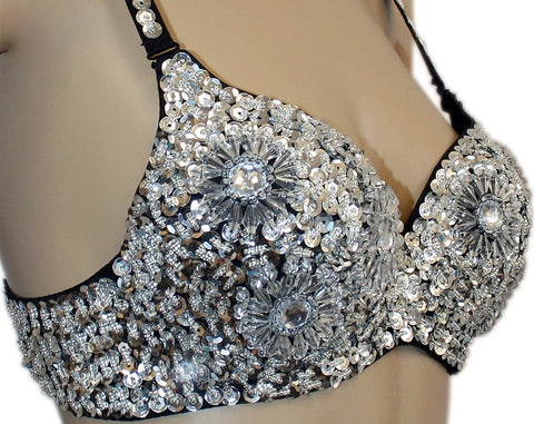 Hip Shakers Sexy Cabaret Beaded Embellished Sequin Belly Dance Bra Top 