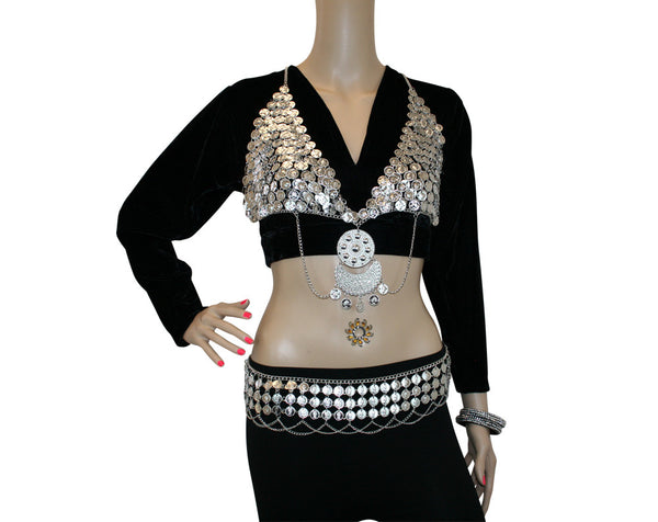 Hip Shakers Sexy Dangling Coin Bra Top Performance Costume Set