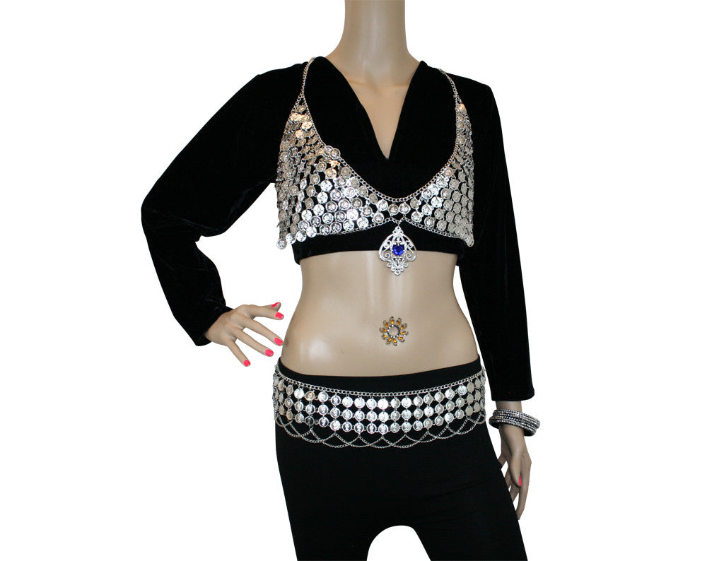 Hip Shakers Sexy Dangling Jewel Coin Bra Top and Coins Chains Belt Per –  Jon's Imports Inc