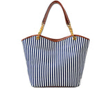 Large Blue and Cream Stripped Canvas Bag