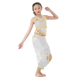 Kids Professional Belly Dance Genie Costume Set with Gold Coins