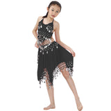 Kids Professional Belly Dance Halter top & Skirt Costume with Silver Coins