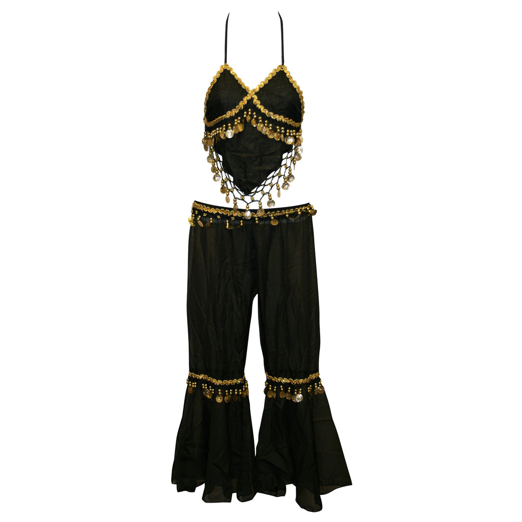 Kids Professional Belly Dance Genie Costume with Gold Sequin and