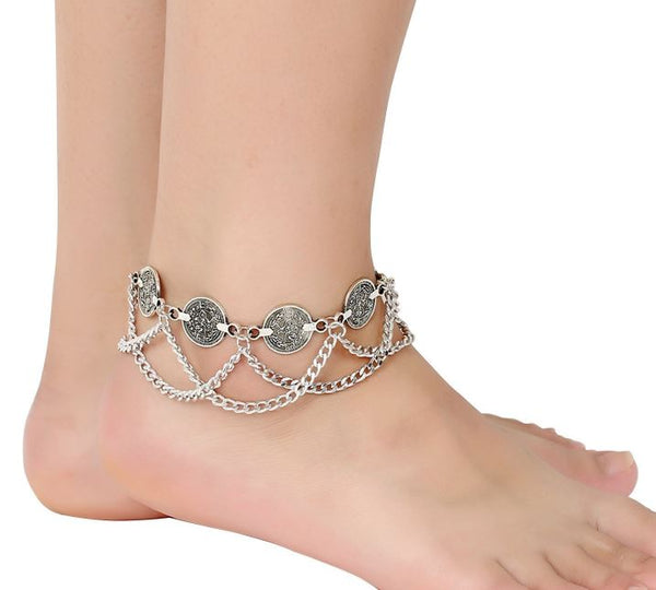 Belly Dance Bohemian Gypsy Hippie Anklet Foot Wrist Jewelry Dangling Coin