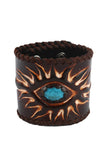 Hippie Style leather Bracelet in Third eye design with turquoise accent