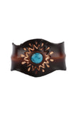Hippie style leather Wristband with Turquoise accent and flower pattern design