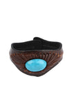 Hipster style genuine leather wrist band with Turquoise accent