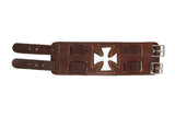 Punk fashion Geniune Leather Brown Cuff Bracelet with Victorian Cross Design