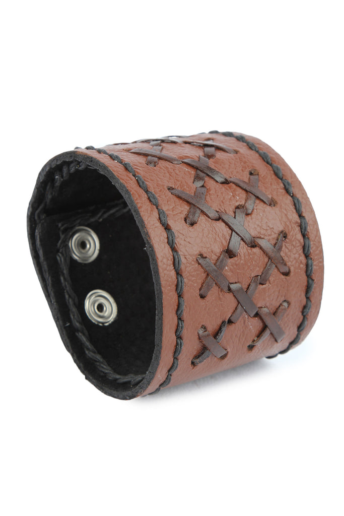 Rockyu Men's Genuine Leather Bracelet - Simple Vintage Style Casual Wristband (10.2\" Length)